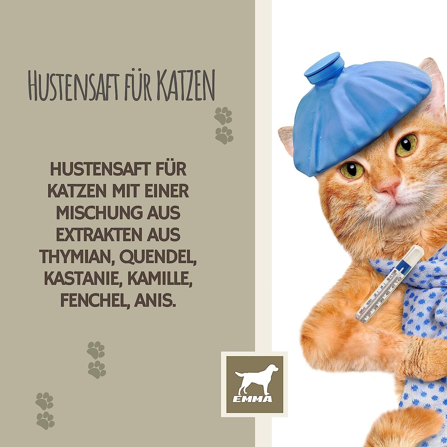 Hustensaft Katze – Thymian – Beruhigt Atemwege & Husten – 100 ml – EMMA – zur Unterstützung der Atemwege – EMMA Care