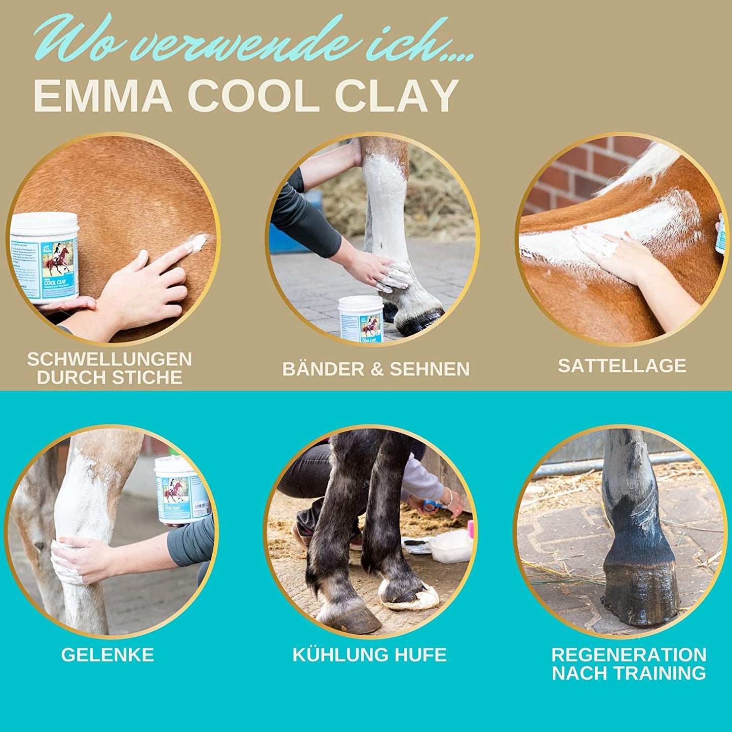 EMMA COOL CLAY PURE 1b essigsaure Tonerde Pferde ⇒ Tonerde Pferd dopingfrei 1,5 Kg I Pferdebalsam kühlend I Tonerde Paste Mineralerde - Heilerde Paste kühlend I Kühlgel I Tonerde Gel Sehnen Bänder Gelenke Pferd.