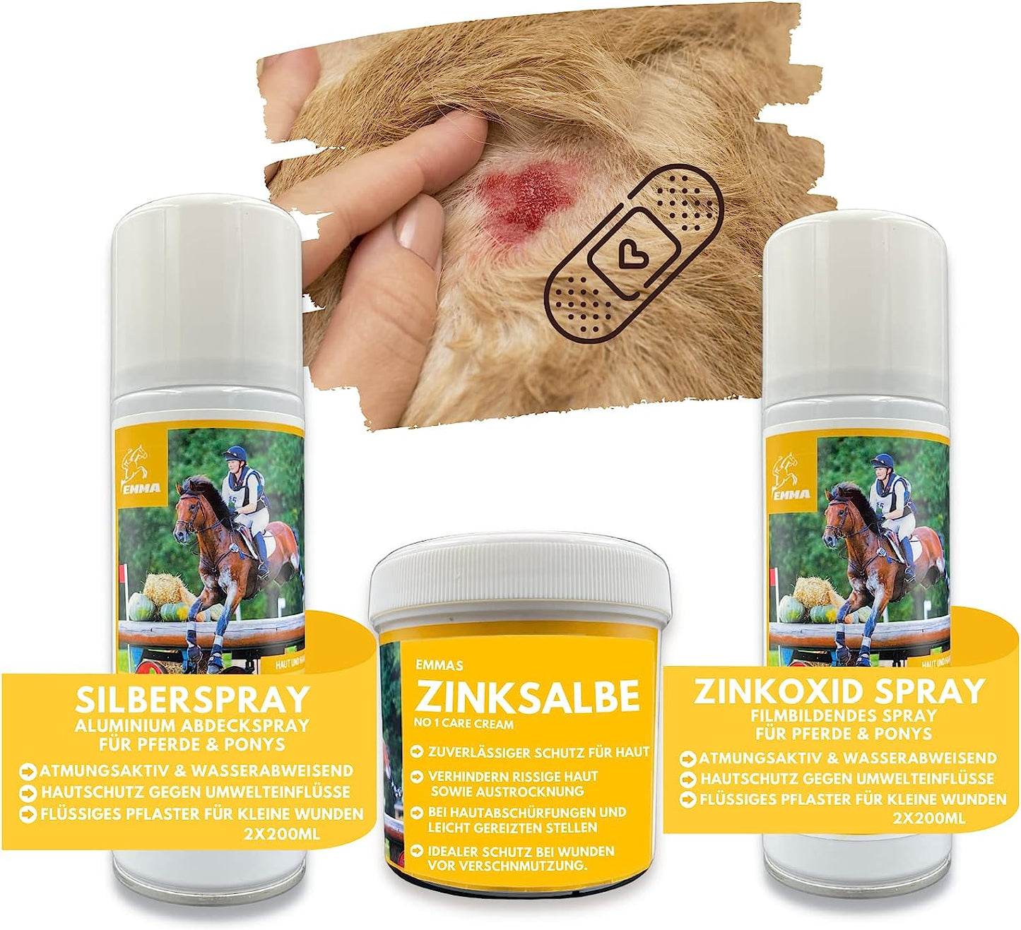 Erste Hilfe Set Pferd – Silberspray + Zinksalbe – Wundschutz & Pflege – 2×200 ml 250ml – EMMA – für Haut & Fell – EMMA Care
