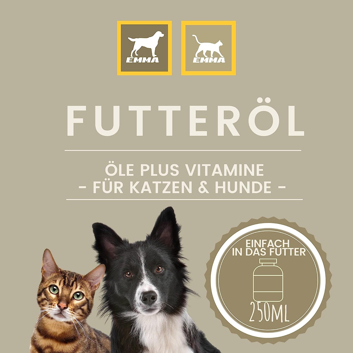 EMMA Haut und Fell Vital  Barf Öl für Katzen & Hunde - Omega 3 & 6 Barföl aus- Leinöl Distelöl Wallnussöl I Futteröl + Vitamin E I Futter Barf Zusatz reich an Omega 3 Omega 6 Fettsäuren ohne Zusätze I Fell Haut Energie 0,25l1.jpg
