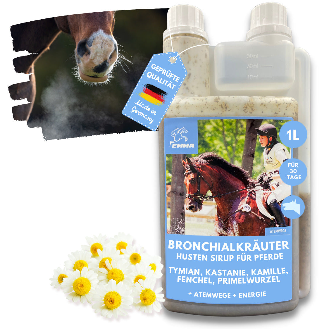 EMMA Breath Sirup Hustensaft Pferd - Sirup Bronchialkräuter Pferd Thymian Fenchel Schleimlöser Pferd I Atemwegskräuter Pferd Husten I bei Husten Pferd freie Atemwege I Atemkräuter I Hustenkräuter Pferd Husten 1L3.jpg
