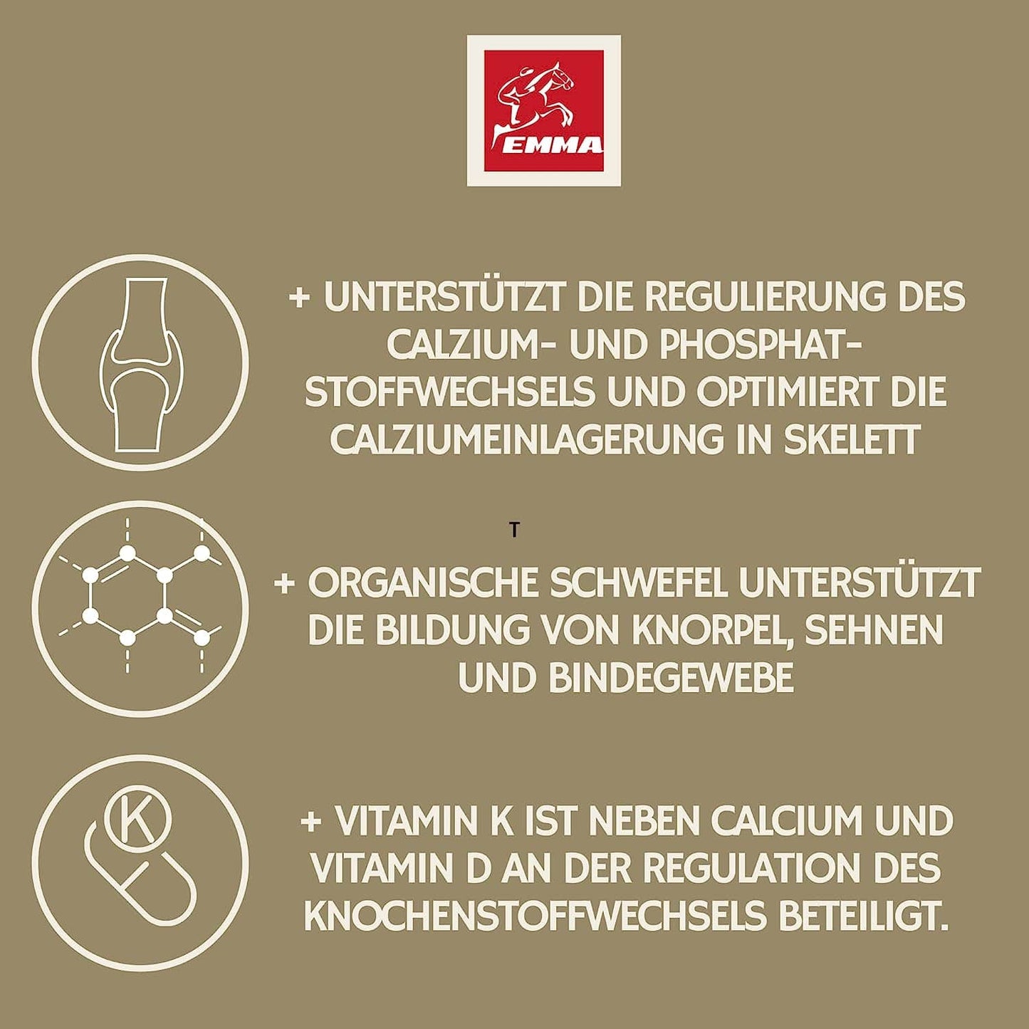 Skelett Care Pferd – MSM Pulver + Kalzium – Knochen & Skelett – Hochdosiert – EMMA 3Kg – zur Unterstützung von Gelenken & Bewegungsapparat – EMMA Care