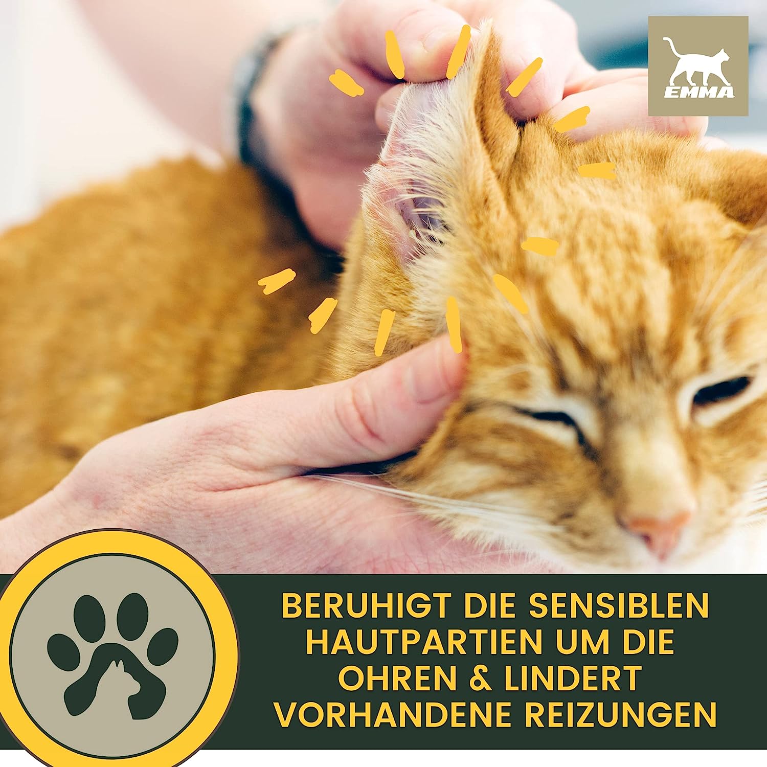 EMMA Auge Augentropfen Katze  Katzen Ohrenreiniger - Ohrentropfen Katze - Erste Hilfe Set Katze • Katzenpflege gegen Juckreiz  Schmutz • Ohrenpflege Ohrreiniger Tränenfleckentferner Kamille