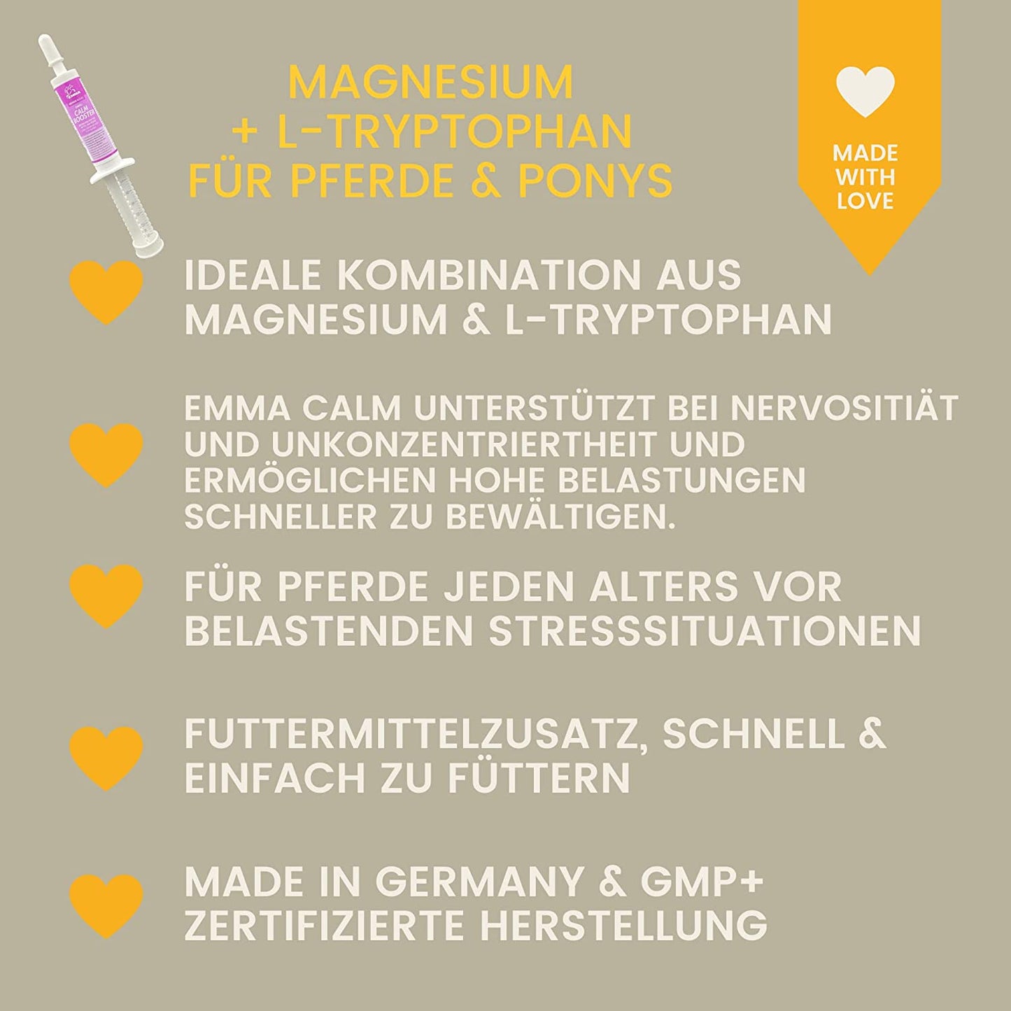 EMMA Magnesium Pferd Vitamin B12 I CALM I Anti-Stress zur Beruhigung Nerven I L Tryptophan flüssig I Vit B 12 bei Angst Relax I für Transport I unterstützt Gelassenheit nervöse Pferd Pony hochdosiert