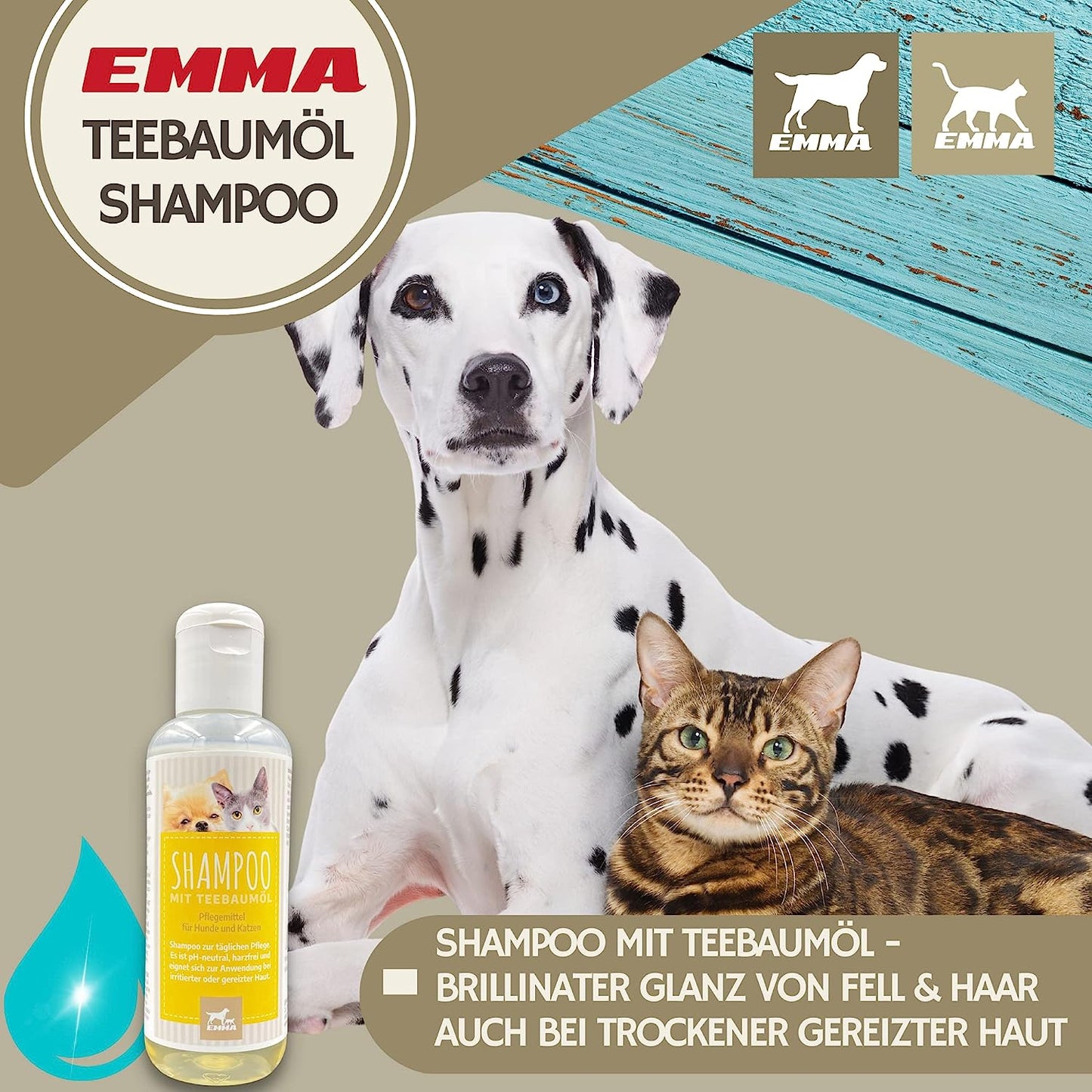 EMMA Tea Tree Shampoo Hundeshampoo mit Teebaumöl für Hunde Katzen 250ml I mildes Hunde Shampoo ph neutral I Pferdepflege Set glänzendes Fell I Katzenshampoo I für trockene & irritierte Haut I Fellpflege.jpg
