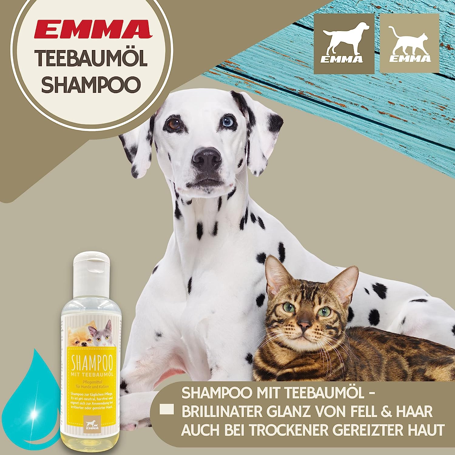 EMMA Tea Tree Shampoo Hundeshampoo mit Teebaumöl für Hunde Katzen 250ml I mildes Hunde Shampoo ph neutral I Pferdepflege Set glänzendes Fell I Katzenshampoo I für trockene & irritierte Haut I Fellpflege.jpg