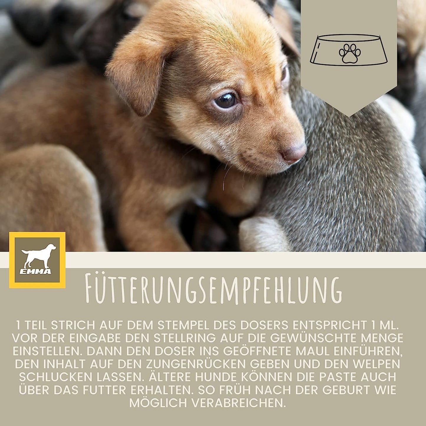 Vitaminpaste Hund – Welpenbooster im Injektor – Aufbau & Energie 1 Woche – 15 ml – EMMA – zur Pflege & täglichen Versorgung – EMMA Care