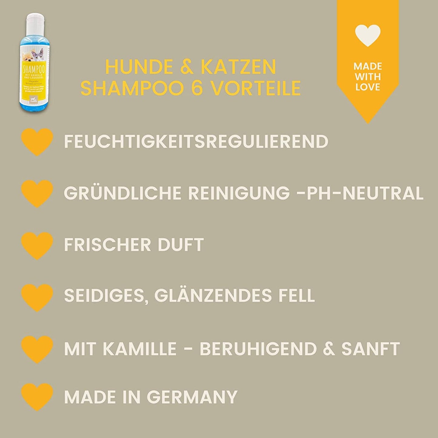Fellpflege Shampoo für Hunde & Katzen – Kamille – sanft & beruhigend – 250ml – EMMA – für gepflegte Mähne, Schweif & Fell – EMMA Care