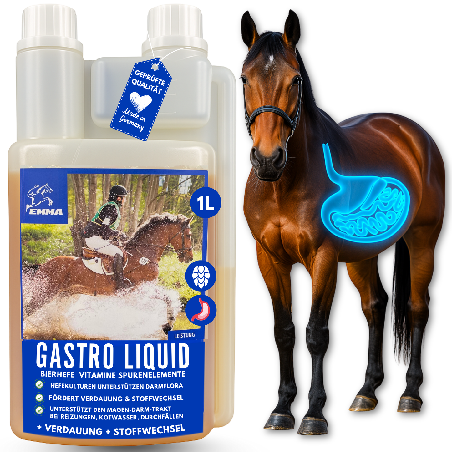 Gastro Liquid fürs Pferd, mit Bierhefe  -prebiotisch- 1L