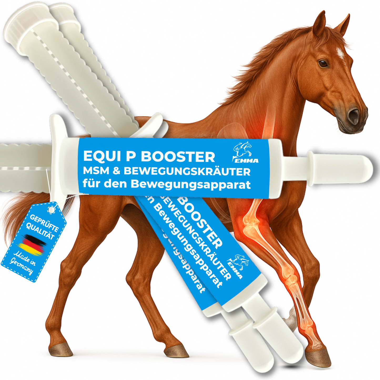 Equi P Booster für Pferde, MSM & Weidenrinde für den Bewegungsapparate 3*30ml