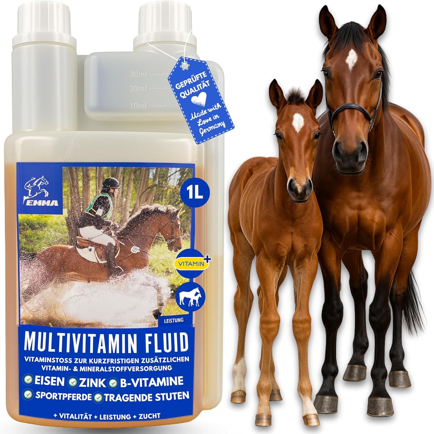 Multi-Vitamine für Pferde, Mischung mit B-Vitaminen, Zink & Eisen 1 L