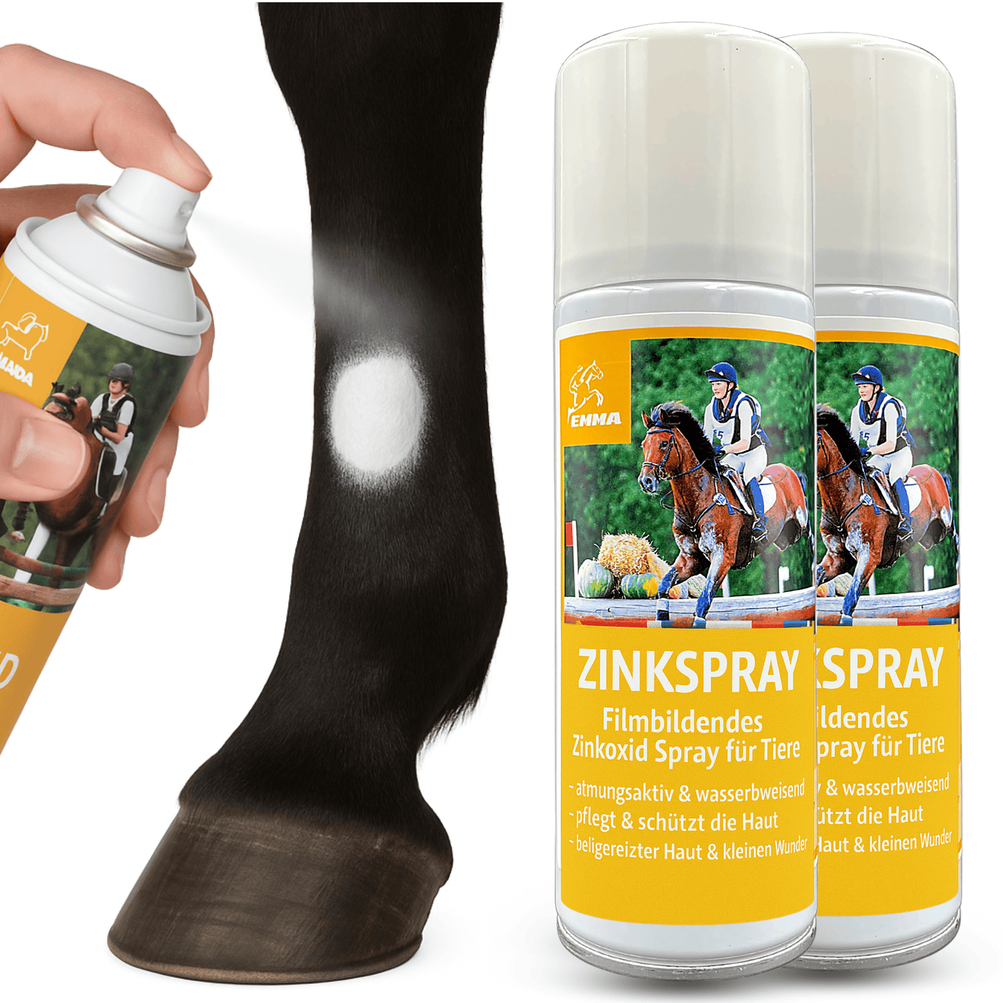 Zinkspray fürs Pferd – Wundschutz & Abdeckung – Atmungsaktive Zinkschicht – 2×200 ml – EMMA – für Haut & Fell – EMMA Care