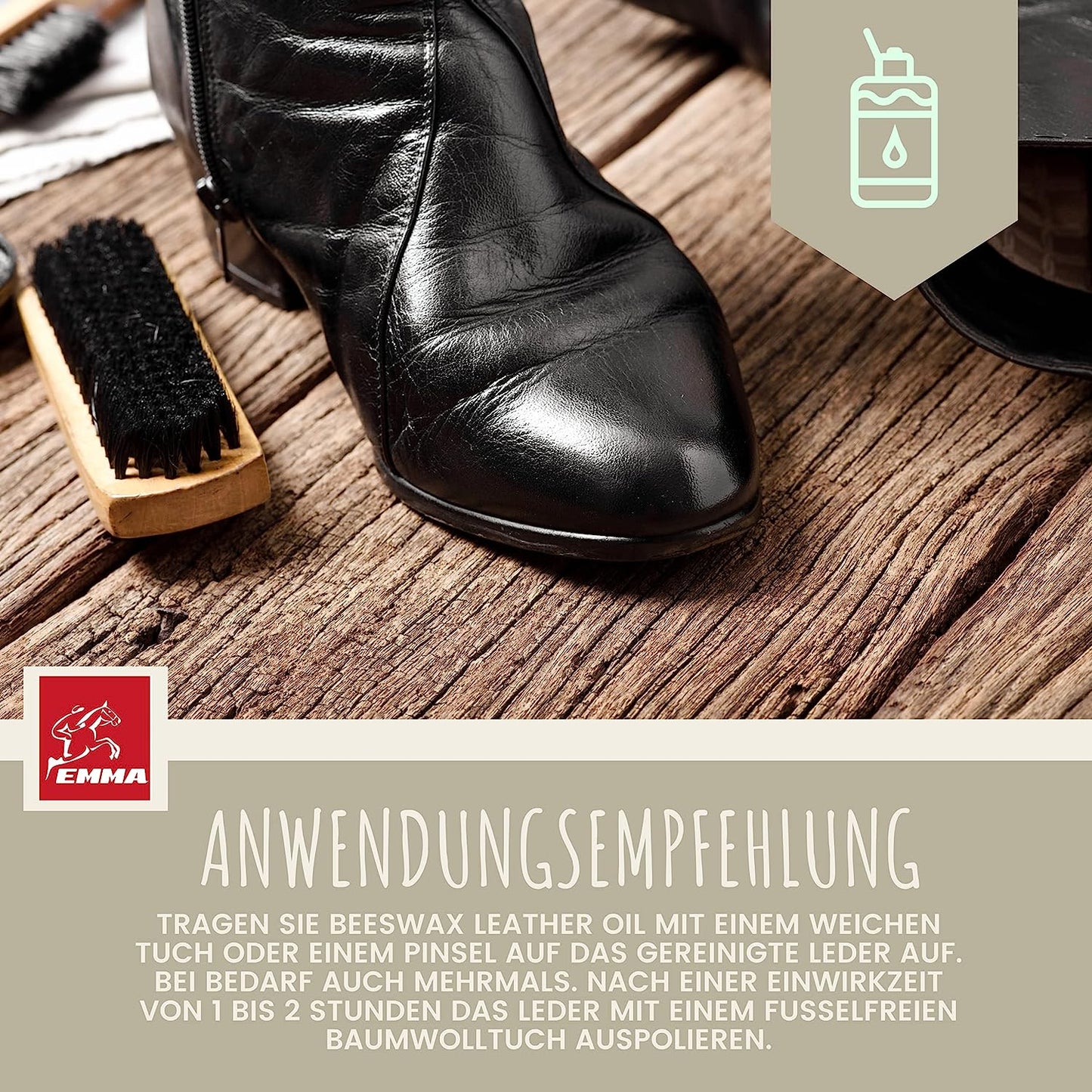 Emma Beeswax leatheroil  Lederpflege Lederöl mit Bienenwachs  Leder Balsam 0,5  Reiniger Leder Lederreiniger Set I Lederfett für Sattel Pferde Trense Auto Schuhe Möbel Ledercouch Jacke Sofa Handtaschen LederpflegeSet .jpg