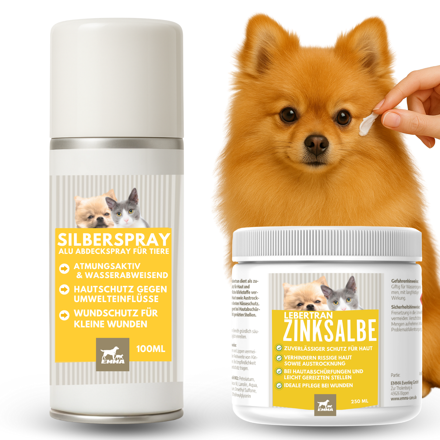 Erste Hilfe Set für Hunde I Silberspray + Lebertran Zinksalbe 250ml 100ml