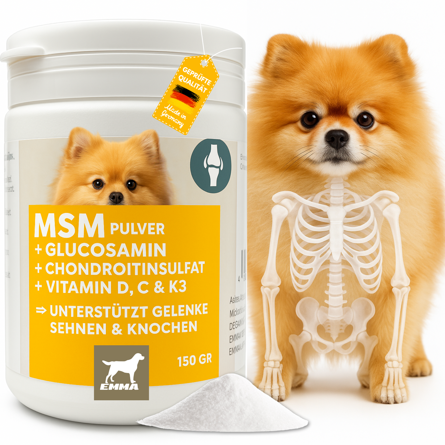 MSM & Glucosamin, Gelenkpulver mit Schwefel  für Hunde 150gr