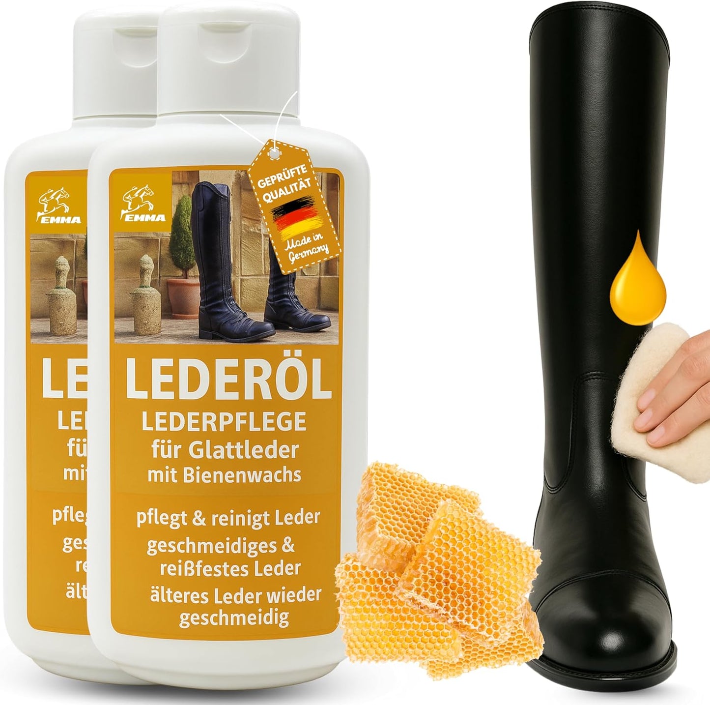 Lederöl mit Bienenwachs, farblose Lederpflege für Glattleder 2x500ml