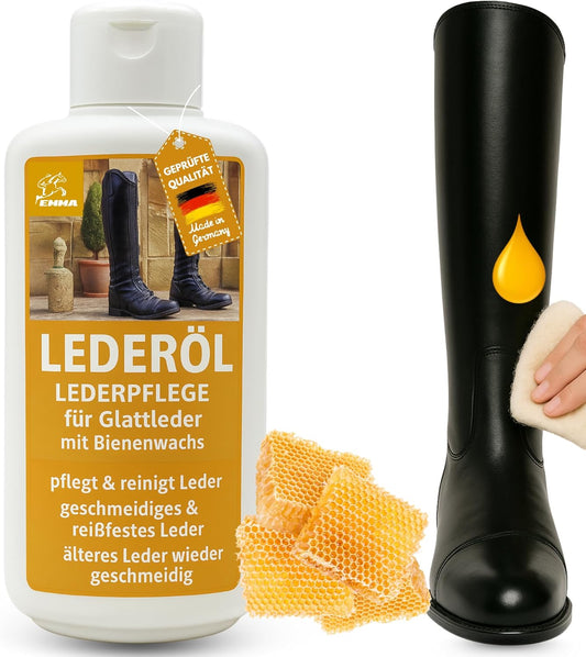 Lederöl mit Bienenwachs, farblose Lederpflege für Glattleder 500ml