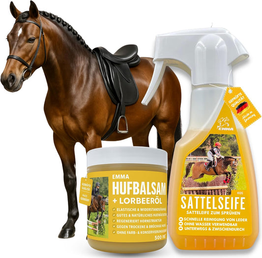 Sattelseife + Huffett mit Lorbeeröl I Pferdepflege Set 2 teilig 500ml + 250 ml