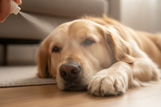 Sprühnebel landet auf Wundstelle beim Hund – Silberspray Anwendung EMMA CARE