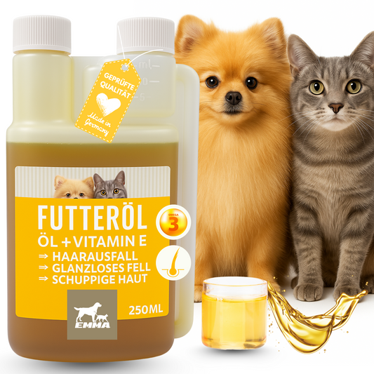 Leinöl & Distelöl für Hunde - kalt gepresstes Futter Öl, Barf Öl 250ml