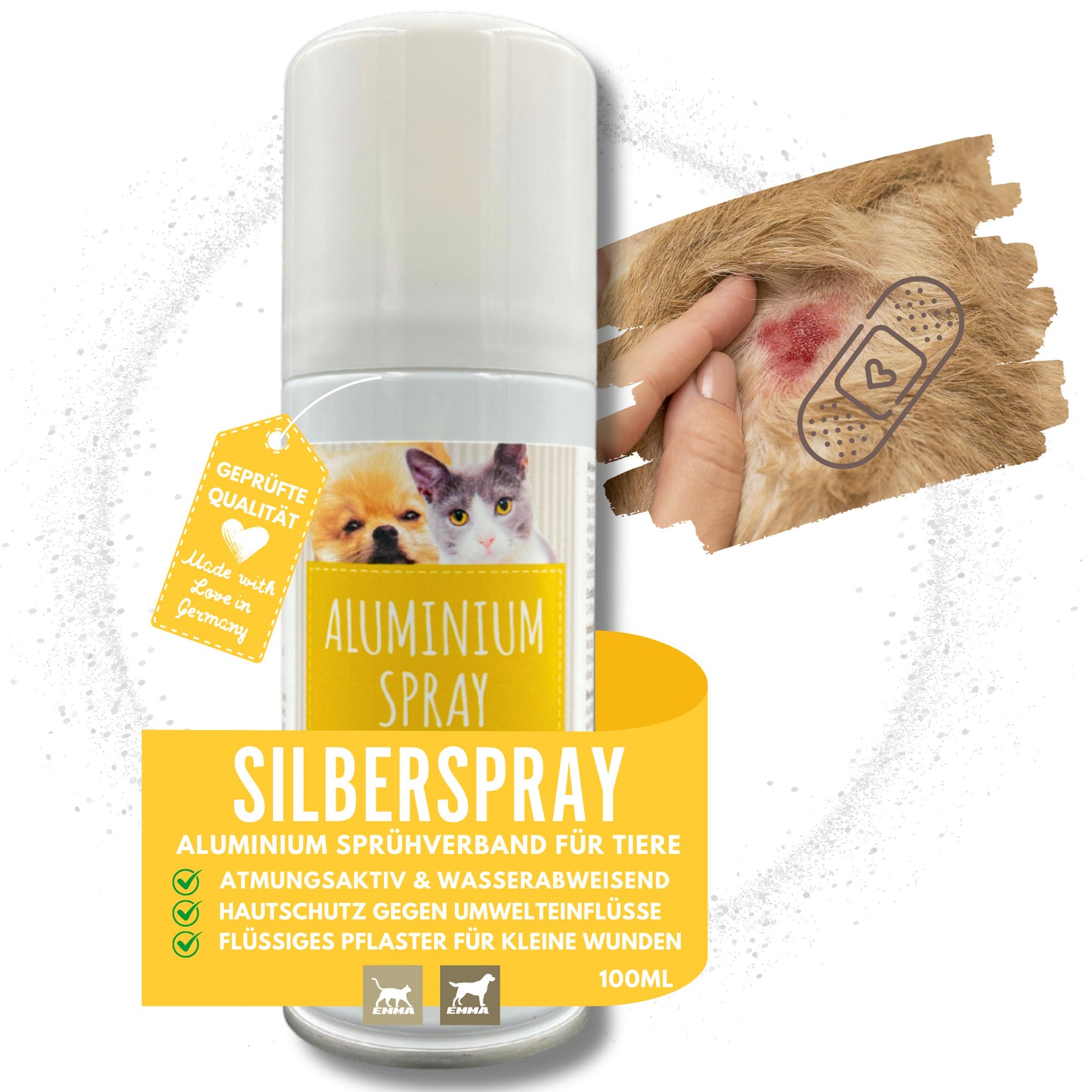 EMMA Alu 55 Barrier Silberspray für Tiere I Wundspray zum Wundschutz Hund Katze Haustier I Silber Spray Wundheilung I Aluminium Spray Wunddesinfektion I Sprühpflaster atmungsaktiv t Sprühverband Wundversorgung 