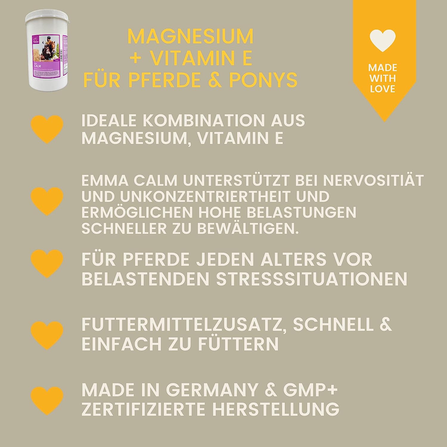 EMMA CALM B12 8 Magnesium Pferd Pulver - Calm Horse Relax - Anti Stress zur Beruhigung bei Unruhe I L-Tryptophan Vitamin E - Magnesium für Pferde hochdosiert gegen Angst  Stress Gelassenheit nervöse Pferd Pony 1Kg .jpg