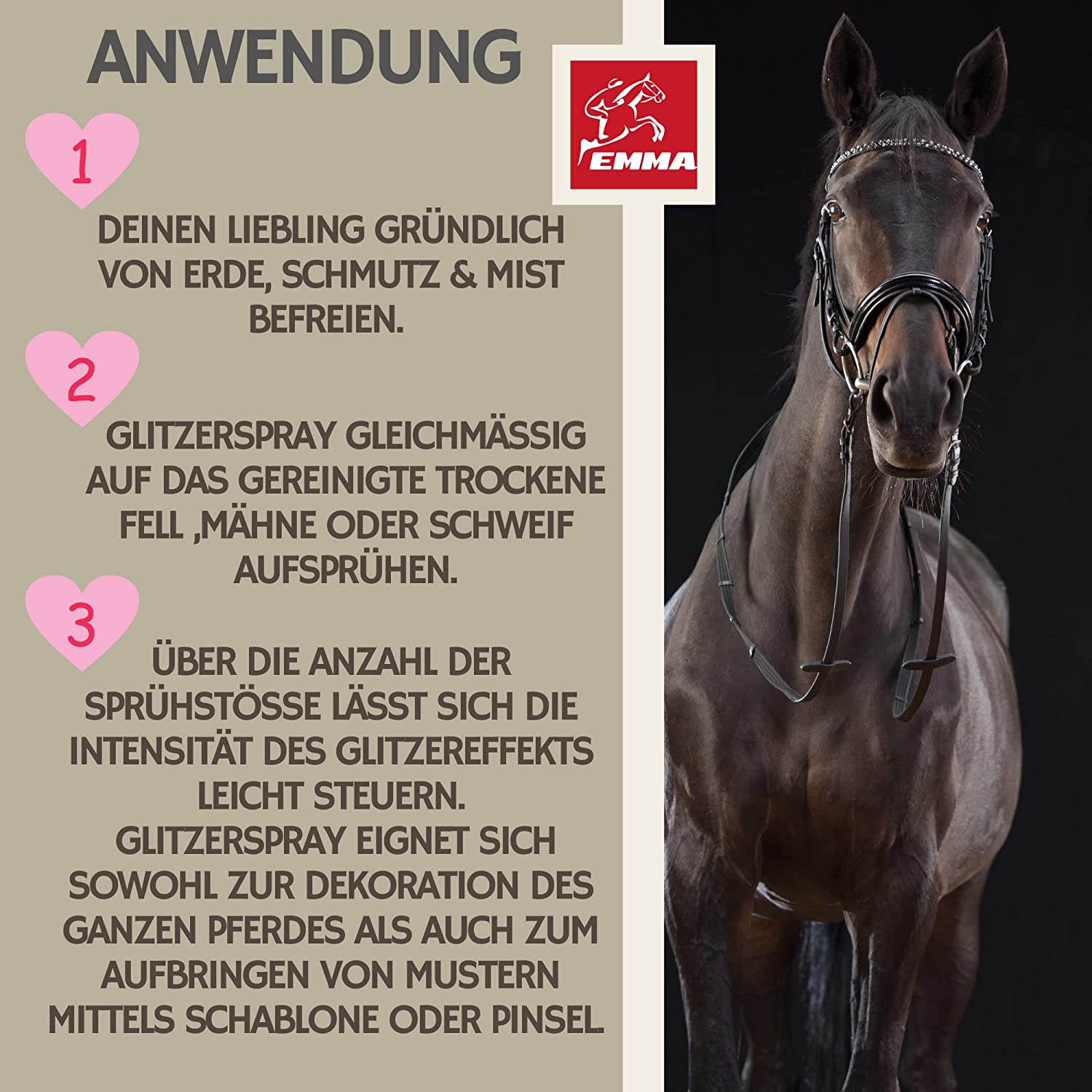 EMMA set 1 Pferde Leckerlies  Pferdeshampoo  Hufbalsam + EMMA Mähnenspray für Pferde, Leckerli Pferd Banane - Schweifspray für Pferde - Pferdezubehör - Hufpflege Pferdepflege Set 4tlg - für Fell Mähne Schweif Hufe .jpg.jpg