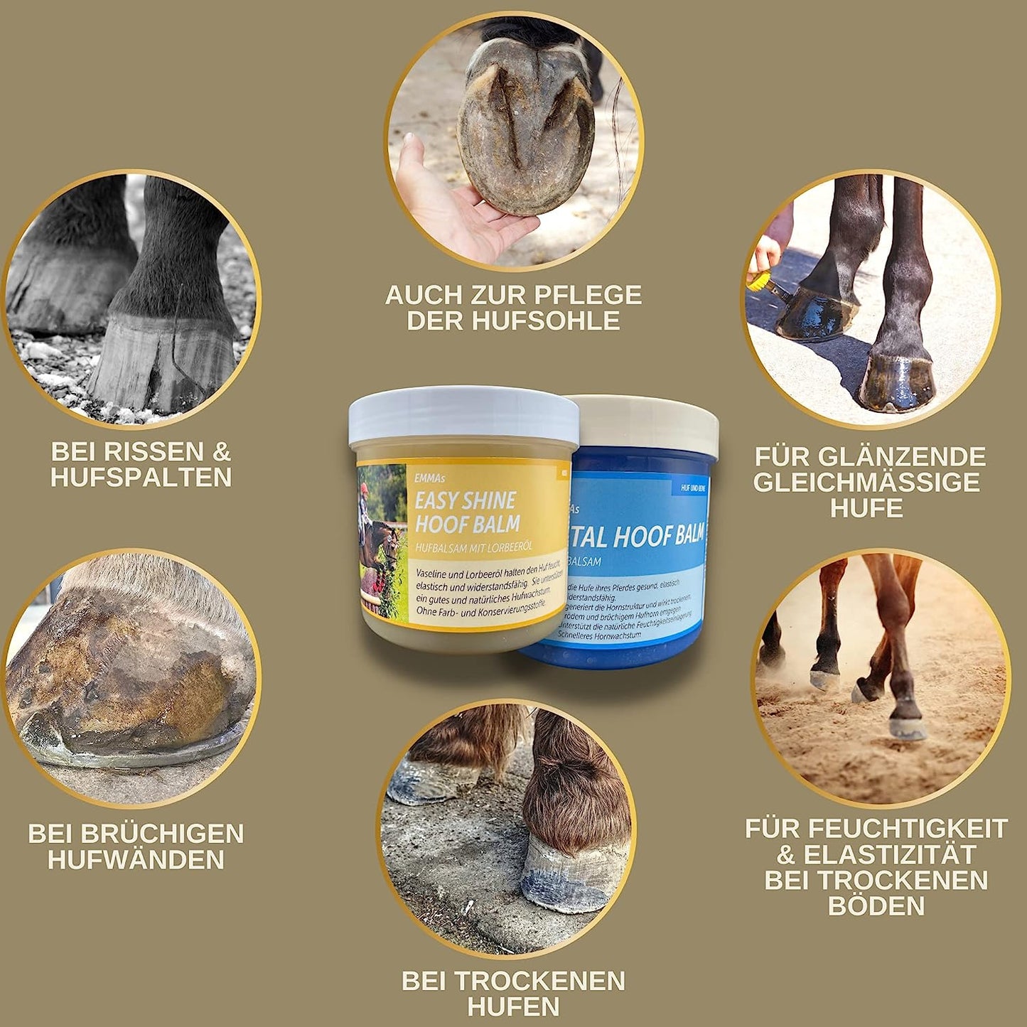 EMMA Huffett Lorbeeröl Hufe I Huffett Pferde I Hufpflege I Lorbeersalbe für gesunde Hufe I Huffestiger I Hufsalbe für spröde trockene Pferde-Hufe I Hufbalsam Pferde Zubehör für Hufwachstum