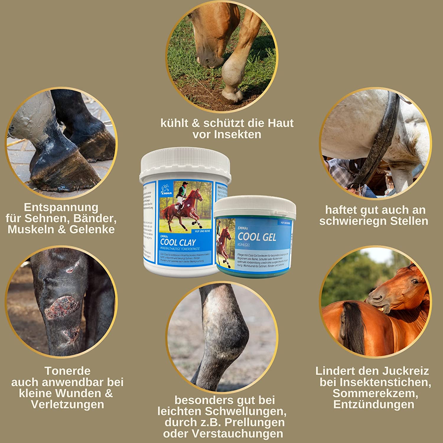 EMMA COOL CLAY Tonerde Pferd  Pferdesalbe kühlend - essigsaure Tonerde I Pferdebalsam + Tonerdepaste für für Gelenke Bänder Sehnen I kühlende Heilerde  Arnika Salbe Entspannung Muskеln bei Muskelkater