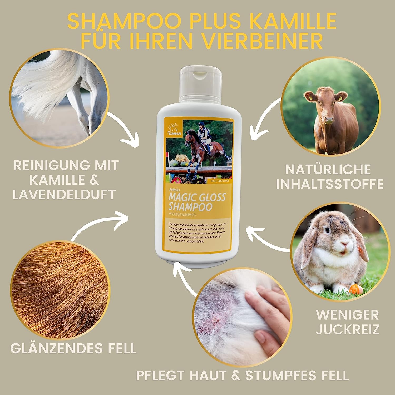 EMMA kamille 9 Shampoo für Hunde Pferde Kanister I Hundeshampoo Pferdeshampoo mit Kamille mildes Pferde Shampoo ph neutral I Pferdepflege gegen Juckreiz Geruch für irritierte Haut I Fellpflege  Fellglanz 2,5L .jpg