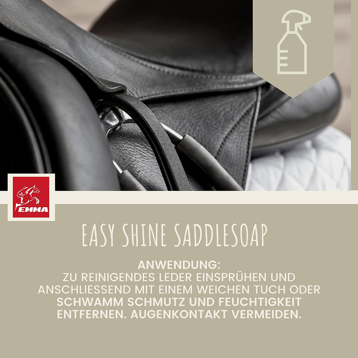 EMMA Saddle soap  Lederseife   Sattelseife + Schweif & Mähnenspray I Leder & Pferde Pflegeset Glattleder Pflege Sattel Lederstiefel Trense Ledercouch Auto Sofa Schuhe l Lederbalsam zum Sprühen Pflegen & Schutz von Leder 500ml250ml2