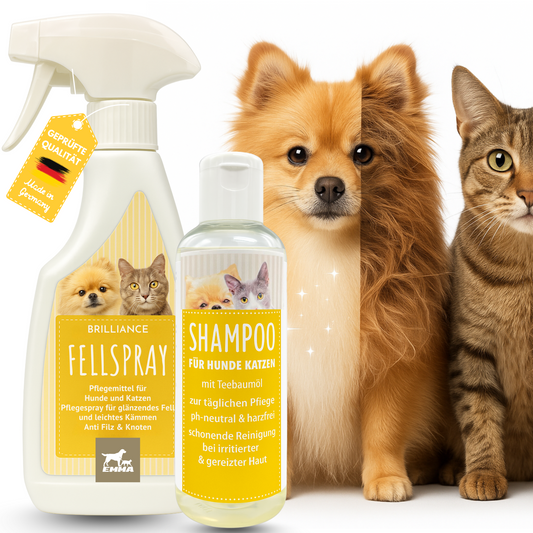 Entfiltzungsspray + Hunde & Katzen Shampoo I Fellpflege I Teebaumöl Hundeshampoo gegen Juckreiz & Ge