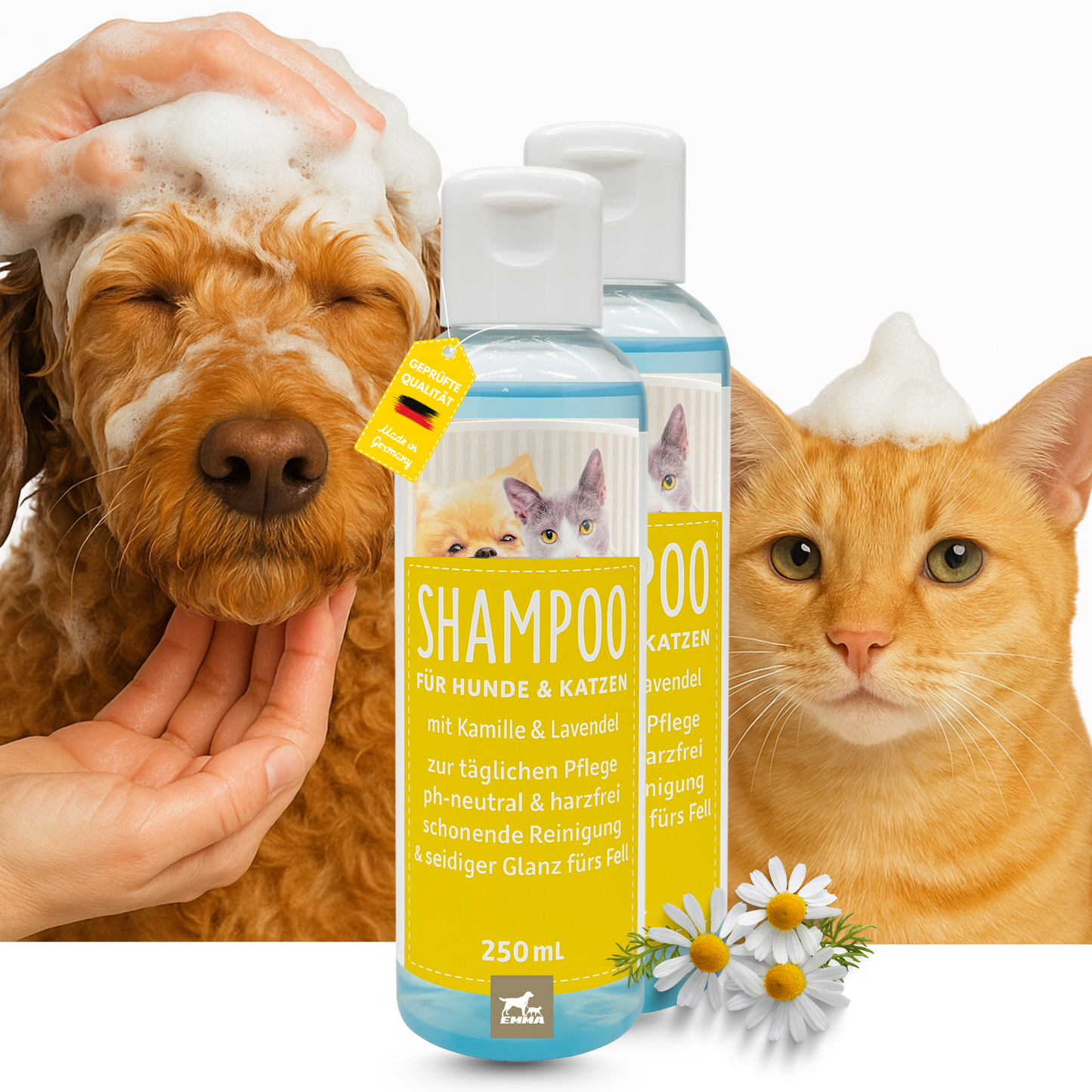 Hundeshampoo & Katzenshampoo + Kamille Lavendel I Fellpflege für Hund & Katzen Welpen  2 * 250ml