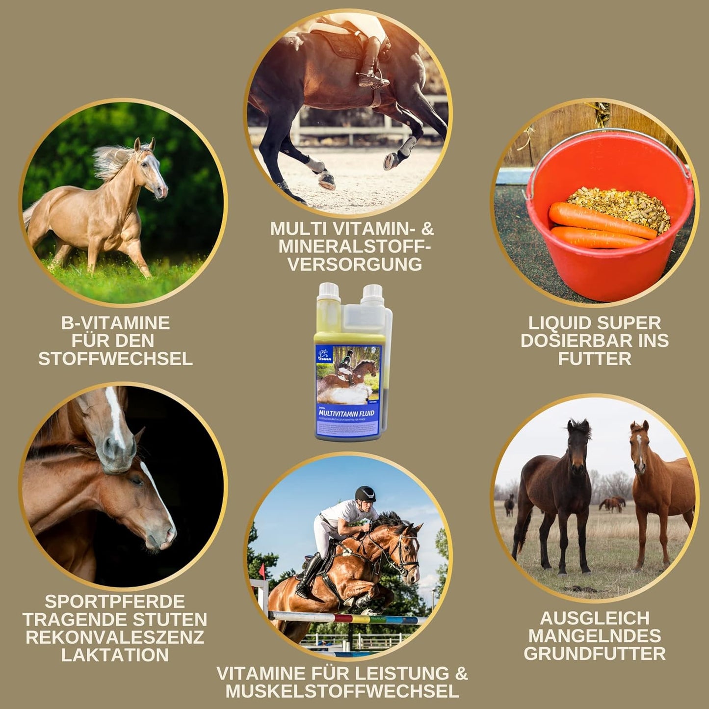 Multi-Vitamine für Pferde, Mischung mit B-Vitaminen, Zink & Eisen 1 L