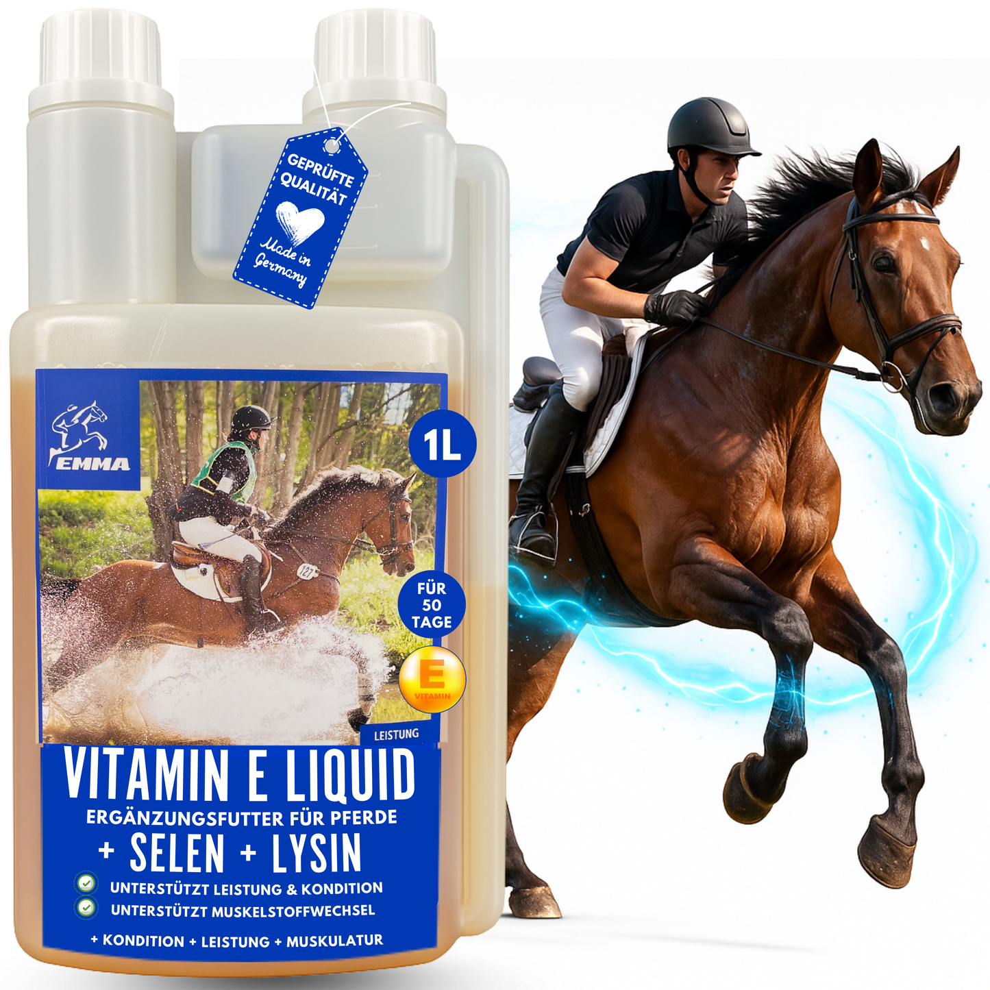 Vitamin E fürs Pferd, Ergänzungsfutter plus Selen & Lysin 1L