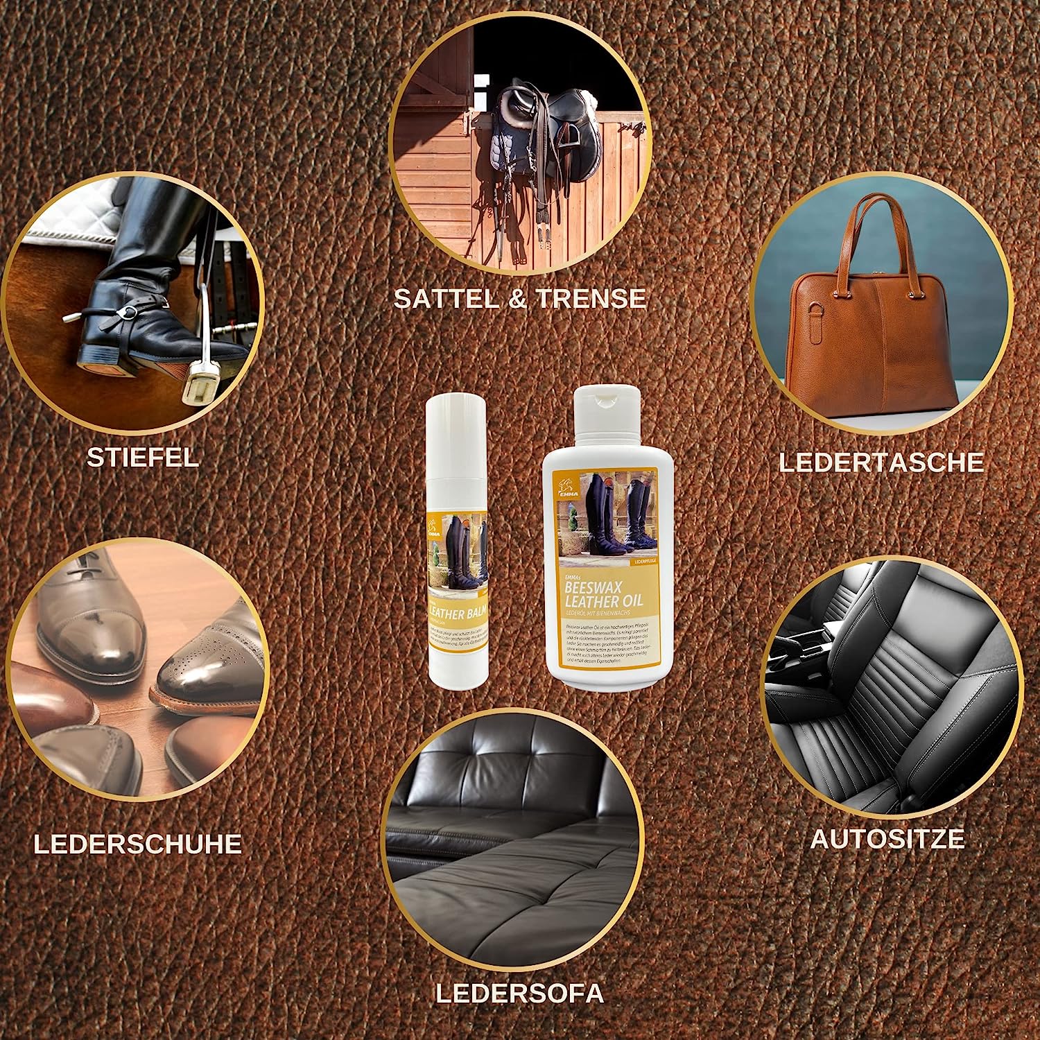 Emma Beeswax leatheroil  Lederpflege Lederöl mit Bienenwachs  Leder Balsam 0,5  Reiniger Leder Lederreiniger Set I Lederfett für Sattel Pferde Trense Auto Schuhe Möbel Ledercouch Jacke Sofa Handtaschen LederpflegeSet .jpg