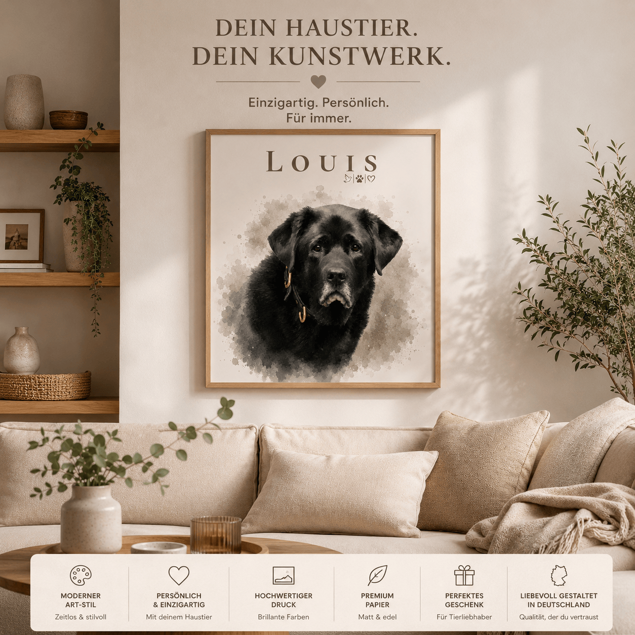 Erinnerungsbild Hund personalisiert mit Foto & Namen – 30x40 Poster im handpainted Stil