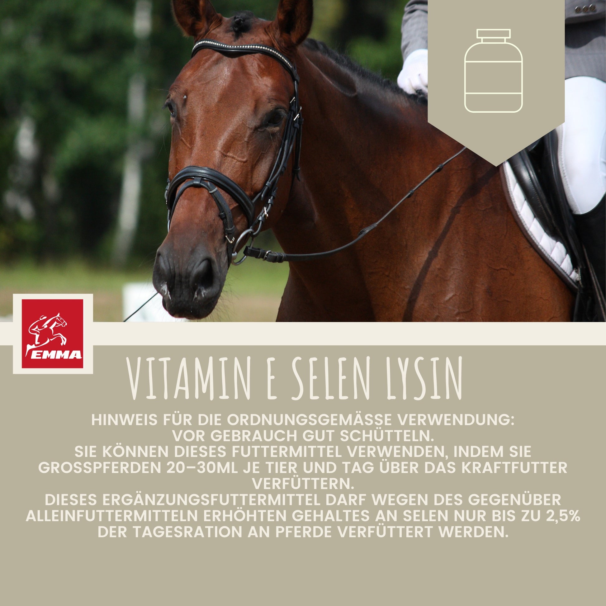 Vitamin E Lysin Selen für Pferde 1L