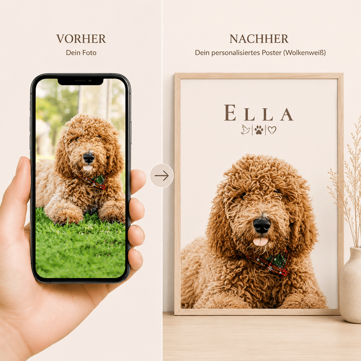 Erinnerungsbild Hund personalisiert mit Foto & Namen – 30x40 Poster im handpainted Stil