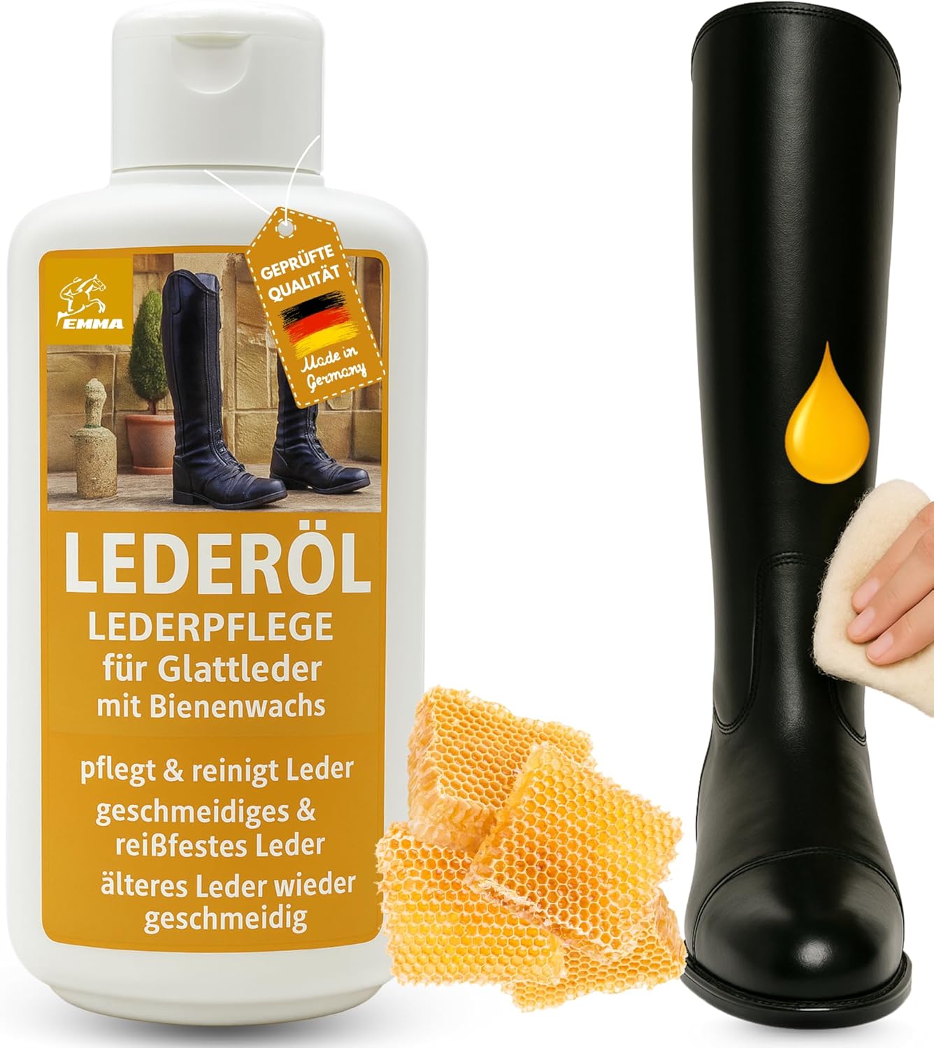 Lederöl mit Bienenwachs, farblose Lederpflege für Glattleder 500ml