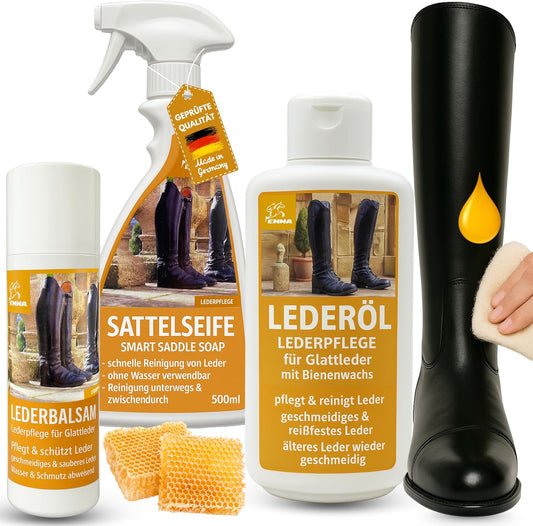 Lederpflege Set Lederöl Bienenwachs + Lederbalsam + Sattelseife SET 200ml +2x500ml