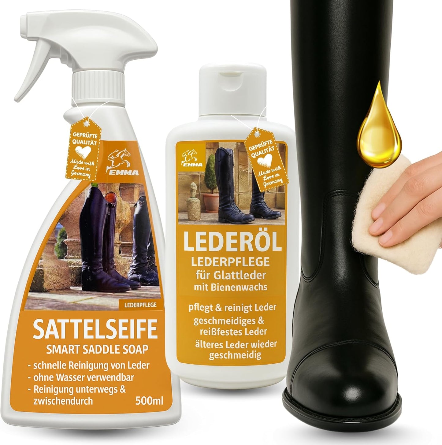 Lederpflege Set I Sattelseife & Lederöl farblos zur Lederreinigung 2*500ml