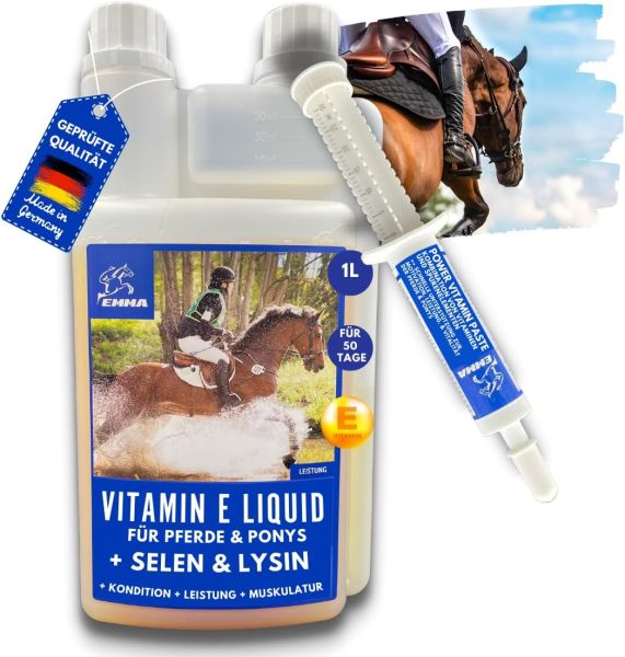  Selen Vitamin E Lysin Liqud + Booster für Pferde gesunde Muskulatur erhalten Pferd Vitamin E-Selen Lysin Amino Energy für Konditon Leistung Muskelaufbau