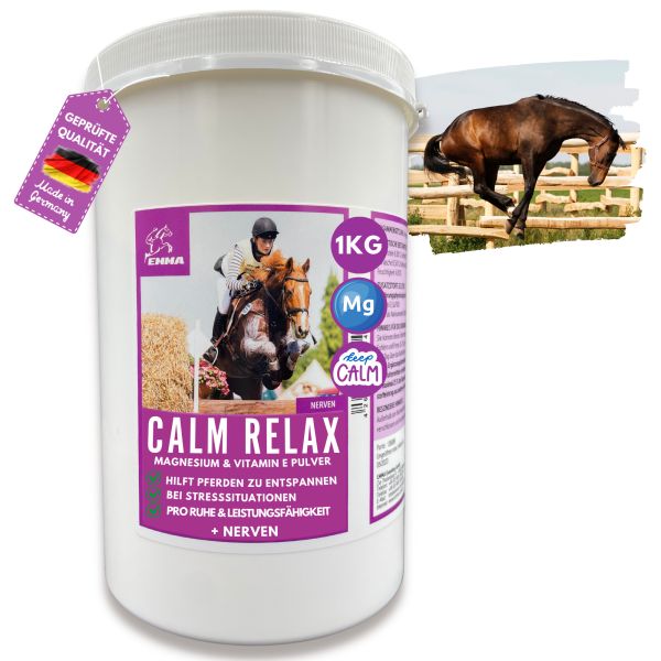 EMMA CALM B12 8 Magnesium Pferd Pulver - Calm Horse Relax - Anti Stress zur Beruhigung bei Unruhe I L-Tryptophan Vitamin E - Magnesium für Pferde hochdosiert gegen Angst Stress Gelassenheit nervöse Pferd Pony 1Kg .jpg