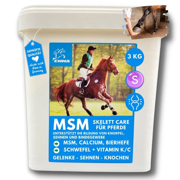 MSM Pulver I Gelenk Pulver für Pferde plus MSM Pferd - Knochen-Gelenk-Komplex mit Calcium Vitamin D C Vitamin K I Pulver zur Stärkung & Bildung Gelenke, Knochen, Knorpel, Sehnen und Bindegewebe 3Kg