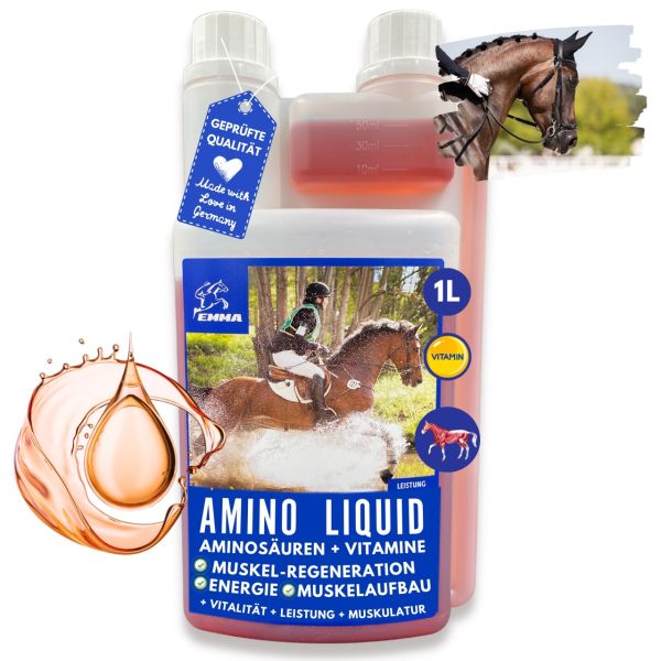 EMMA Aminovital support 32 Liquid I Aminosäuren Vitamin B komplex I Zusatzfutter Vitamin B12 I Zink Pferd I Muskelaufbau Pferd Stärkung Muskulatur I Regeneration Muskeln aufbauen ​alternativ zu Pulver für Pferde 1L .png